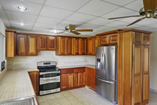 Kitchen with suspended ceiling