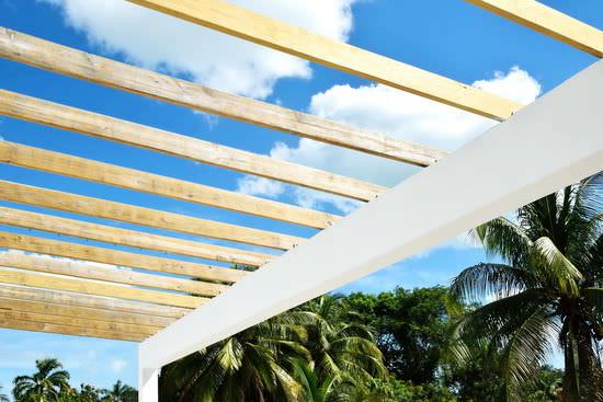 Pergola with pine rafters